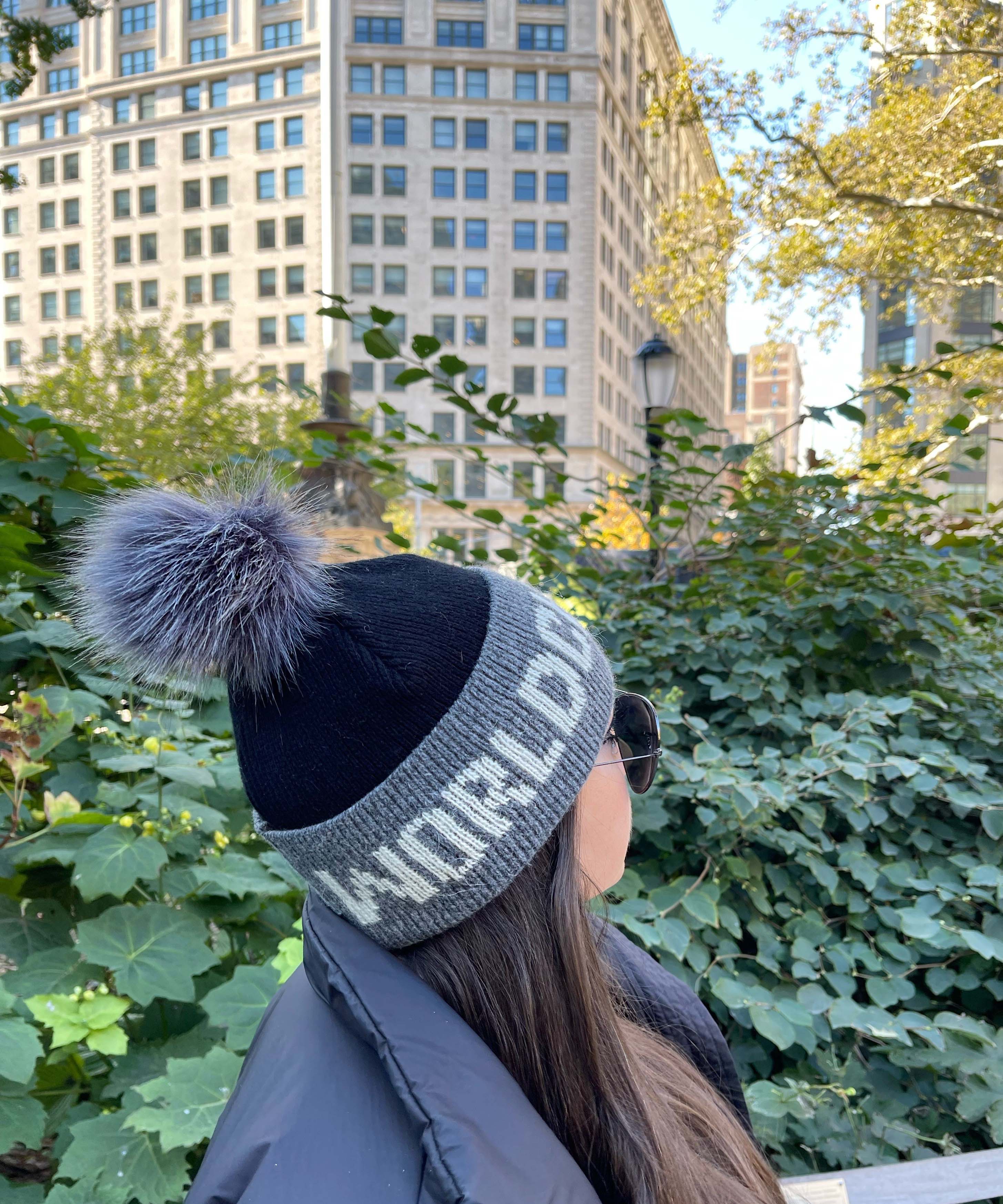 Black and Gray World Chic x Iceland - Men and Women's Icelandic Wool Exclusive Beanie with a Pom - 100% Made in Iceland - World Chic