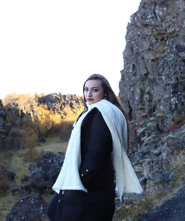 Wool Blanket Scarf - White - Men and Women's Icelandic Wool Scarf - 100% Made in Iceland - World Chic