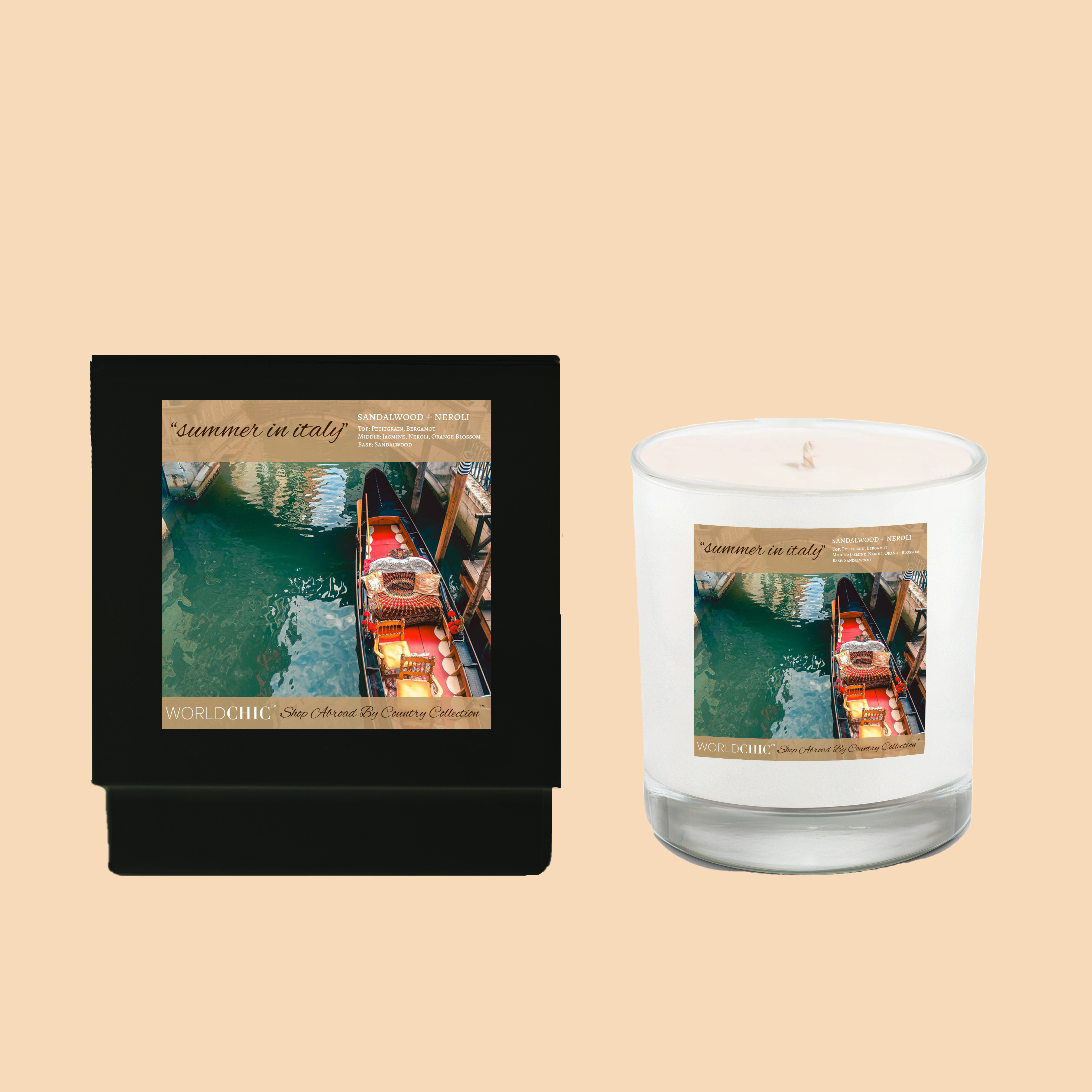 Italy scented candle - "summer in italy" - made by World Chic - Sandalwood and neroli