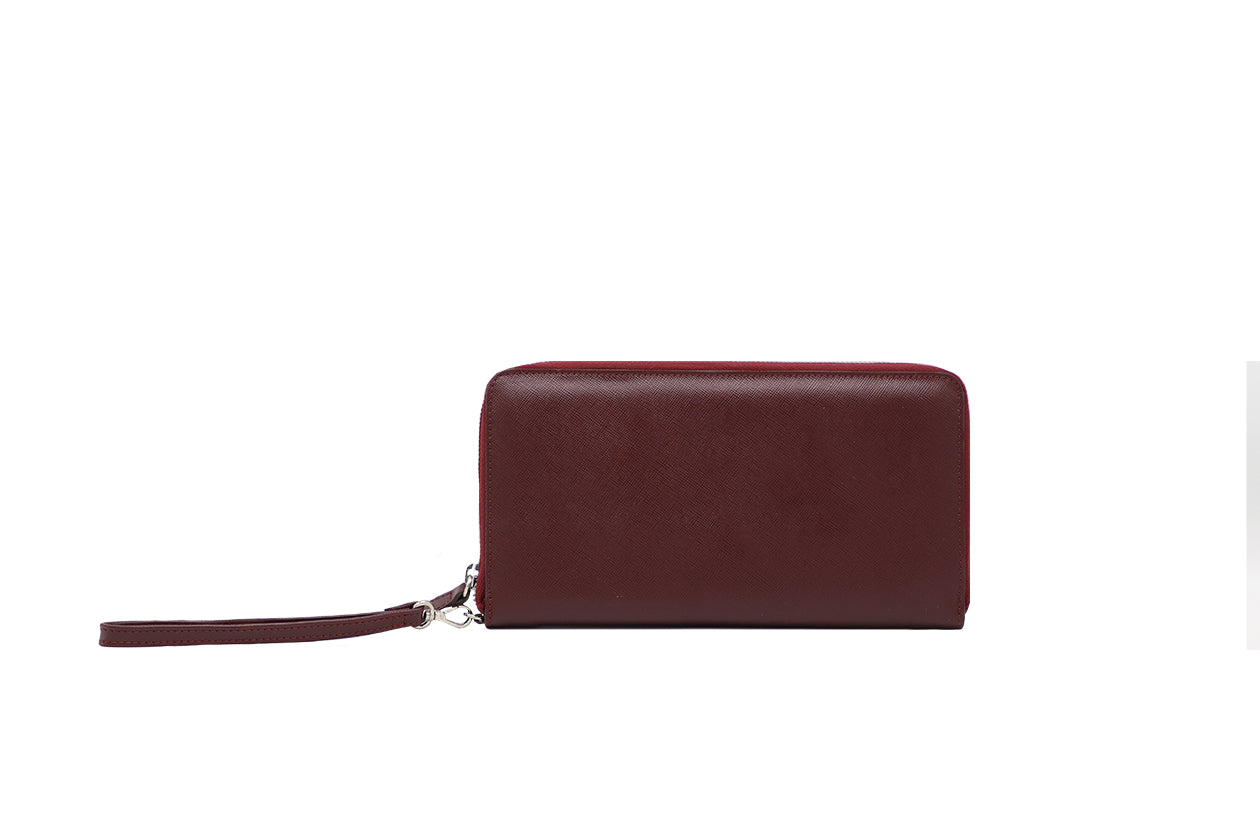 Women's Large Burgundy Italian Leather Wallet. 100% made in Italy - World Chic