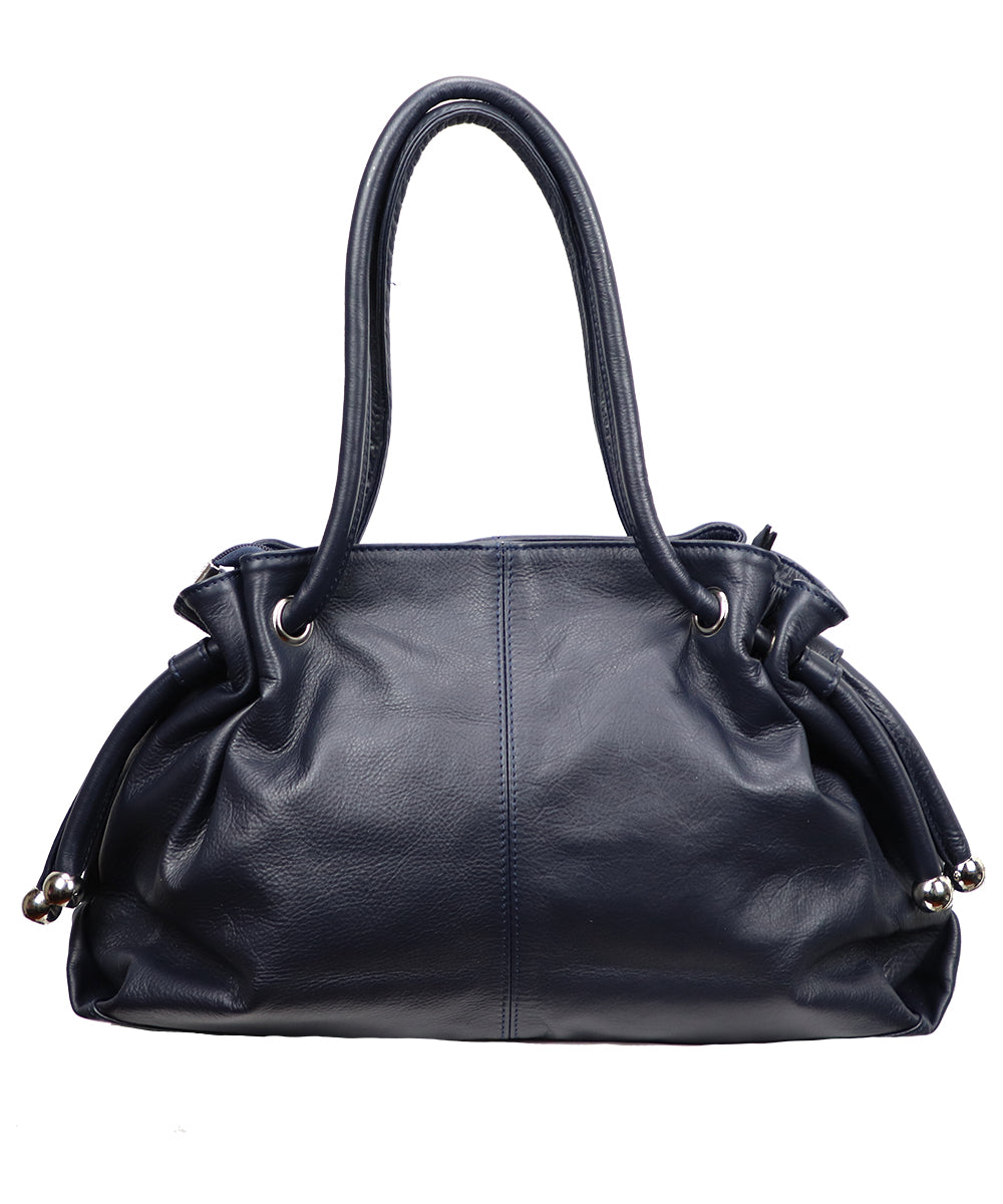 Women's Navy Italian Leather Handbag. 100% Made in Italy - World Chic