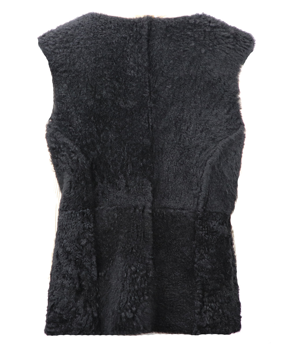 Black  Women's Icelandic Wool Fur Vest Reversible - 100% Made in Iceland - World Chic