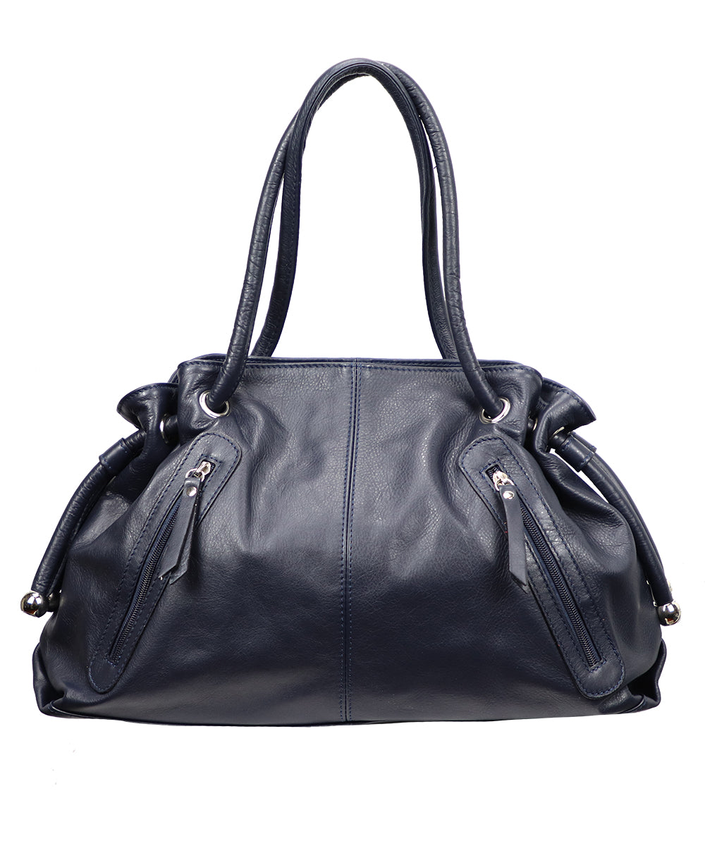 Women's Navy Italian Leather Handbag. 100% Made in Italy - World Chic