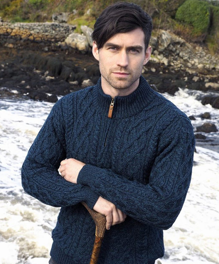 Half Zip Aran – Men’s Wool Knitwear Sweaters, Made in Ireland