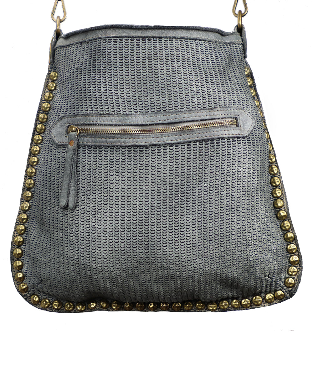 Women's Gray Italian Leather Stitched Handbag. 100% made in Italy - World Chic